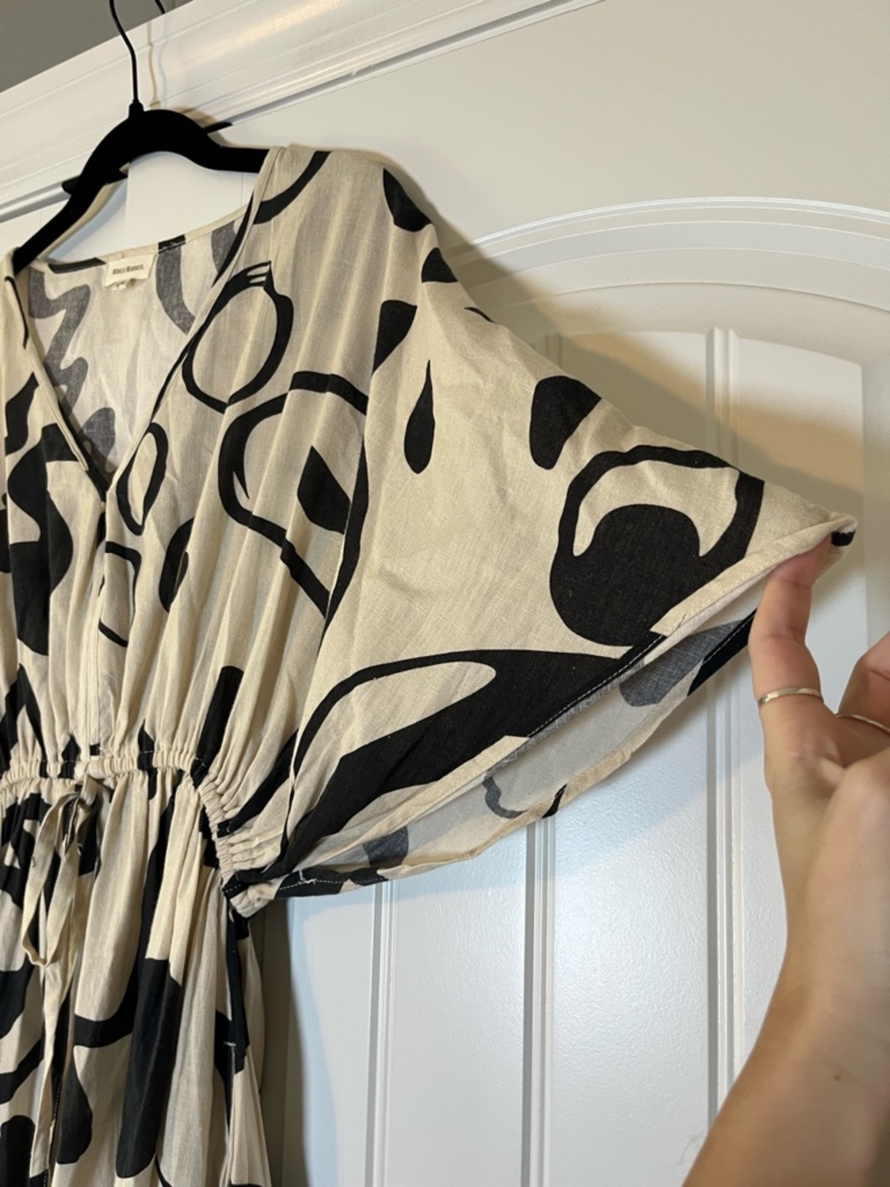 WORLD MARKET Mira Black And White Abstract Shapes Kaftan Dress S/M Boho Cotton - Picture 4 of 9